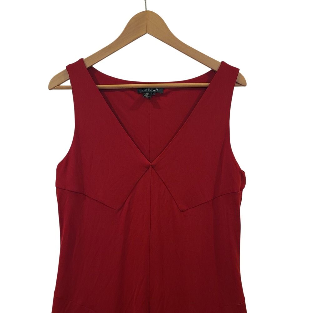 Lauren Ralph Lauren Red V-Neck Sleeveless Fit Flare Midi Dress Large knit jersey - Picture 2 of 6